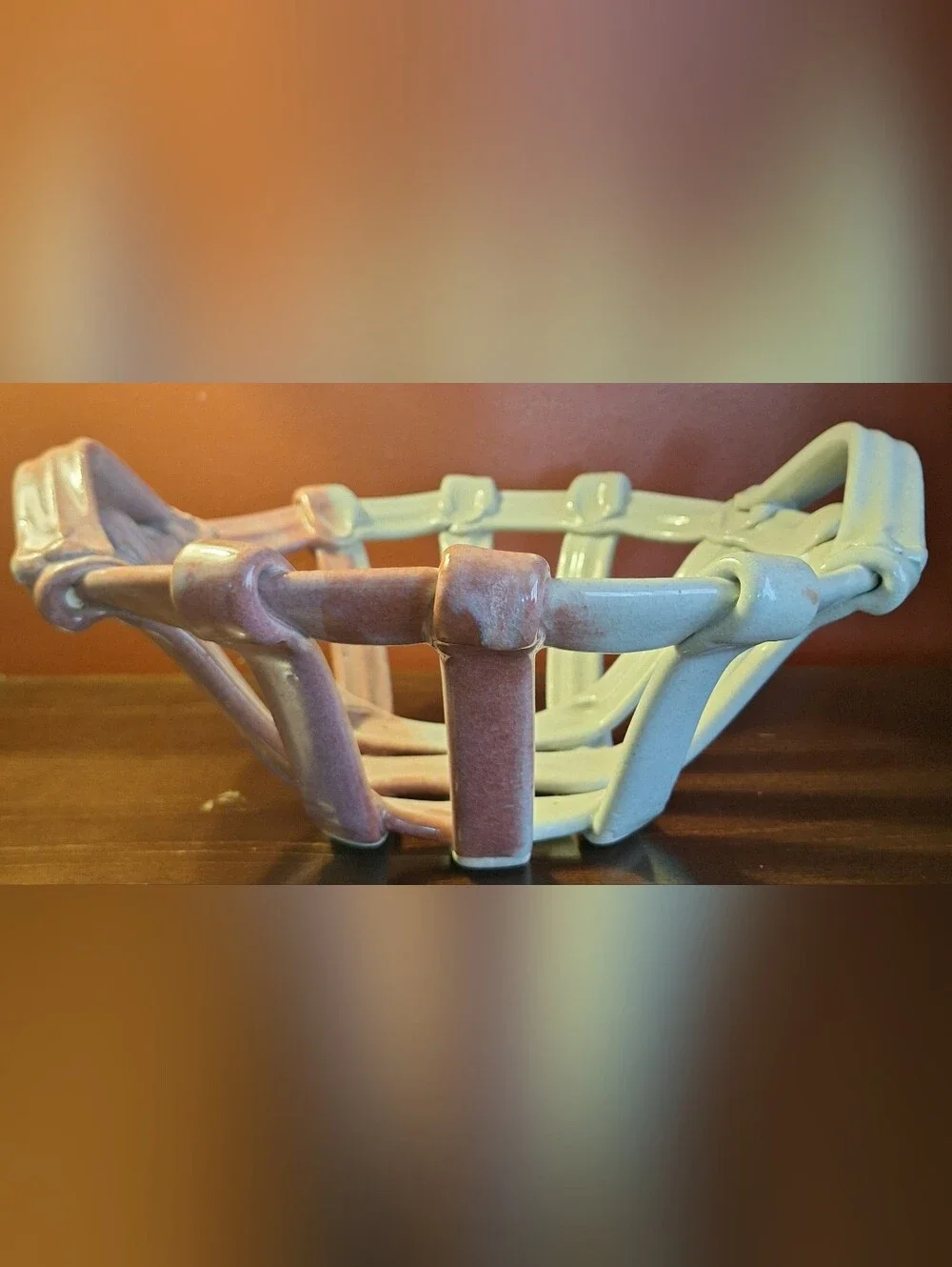 Pink and Light Gray Ceramic Fruit Basket
